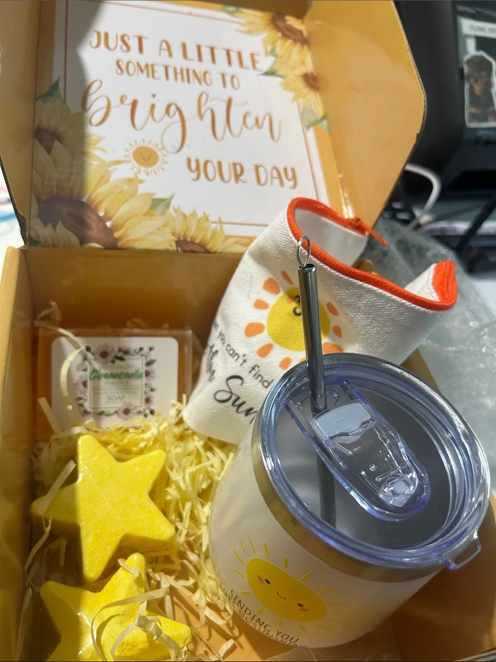 Sunshine Gift Box: Yellow Happy Sun Tumbler & Accessories